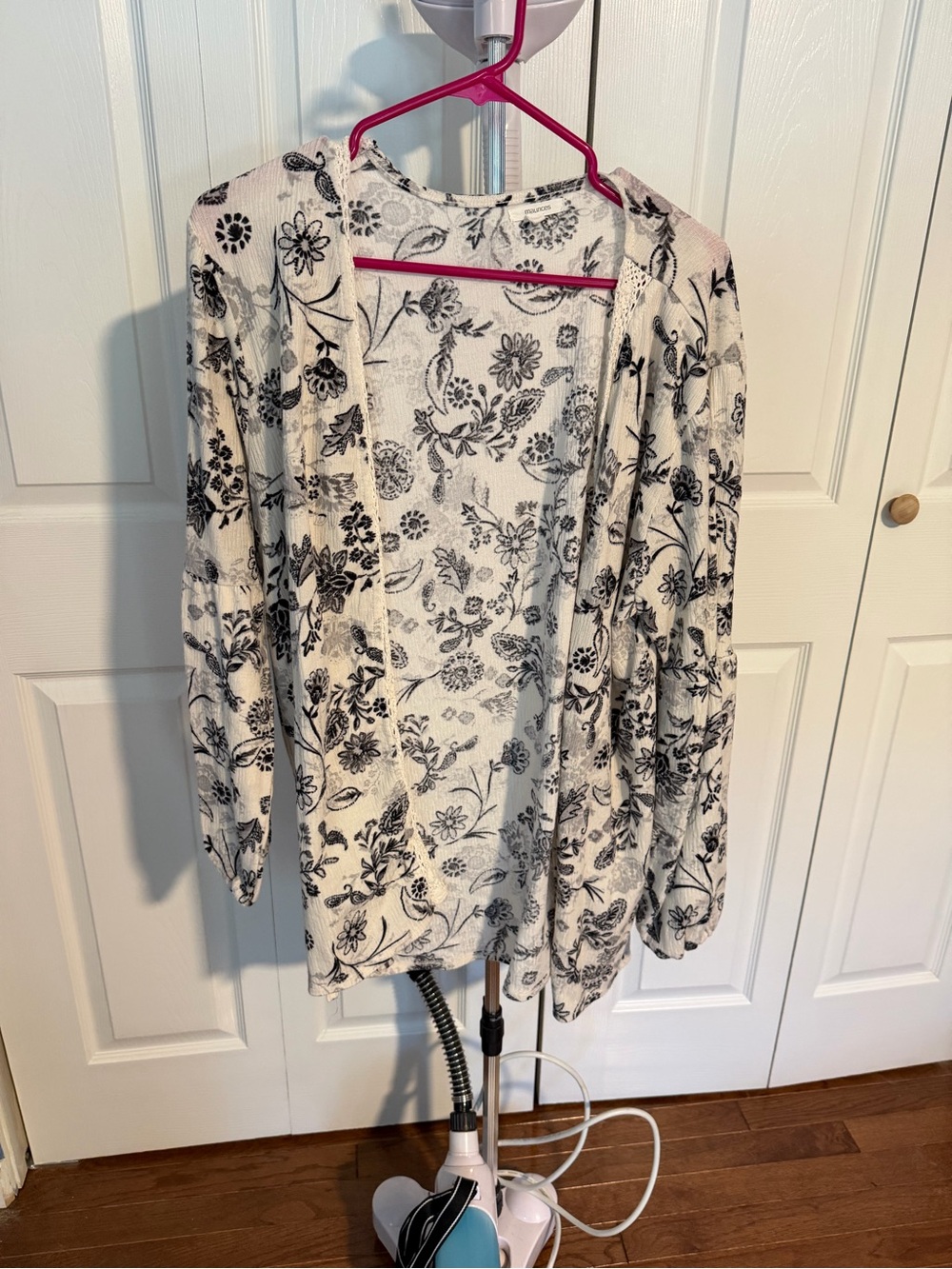 Maurices Cream Cardigan with Black Floral Print